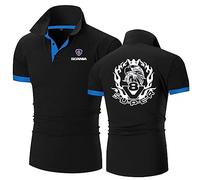 TGFQINAM Polos Confortables pour Hommes pour Scania T-Shirt À Col Doux Top Vêtements Sportstyle sous-vêtements Patchwork À Manches Courtes Boutons Imprimés -Black+Blue||4XL
