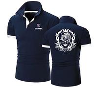 TGFQINAM Polos Confortables pour Hommes pour Scania T-Shirt À Col Doux Top Vêtements Sportstyle sous-vêtements Patchwork À Manches Courtes Boutons Imprimés -Navy Blue+White||L