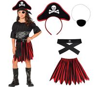 TGKEAIY Costume de pirate 4 pièces pour filles - Déguisement de jeu de rôle avec chapeau de pirate et cache-œil de pirate - Robe de princesse de luxe pour fête d'anniversaire à thème, Halloween