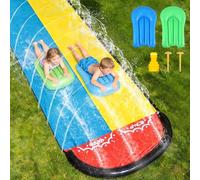 TGKYK 15.7ft/480cm Tapis de Glisse Eau, Double Tapis Glisse Eau avec 2 Planches, Tapis Glissant Eau avec Arroseur, Toboggan Aquatique pour Jardin, Activités Aquatiques