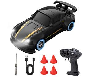 TGKYK RC Drift Car - Voiture de course télécommandée 1:64 - Éclairage 2,4 GHz 4WD - Mini voiture - Charge C - Jouet - Cadeau (noir)