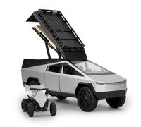 TGRCM-CZ Tesla Cybertruck 1/32 - Modèle de voiture pick-up électrique - Avec moto - Alliage de zinc - Avec son et lumière - Pour enfants de 3 ans et plus - Argenté