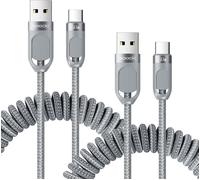 Tgrf-2 Pack Cable Usb A Vers Usb C Nylon Tressé Câble Spiralé Type C De Charge Rapide Compatible Avec Samsung Galaxy S20 S10 S9 S8 +, Note Series 10 9 8, Pour Voiture Android, Carplay (1.5m, Gris)