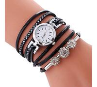 TGRTY Mode Femmes Montres Montre Femme Mode Diamond Circle Band Bracelet en Cuir Montre Femme Montre Montre-Bracelet pour Femme (Color : Black)