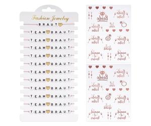 Tgsedr Lot de 12 bracelets Team Bride et 2 autocollants Team Bride Bracelets JGA Accessoires de mariée pour enterrement de vie de jeune fille, fête de mariage