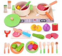 TGTT Accessoire Cuisine Enfant, Bois Pots Casseroles Jouet et Cuisine Enfant Fruits et Légumes à Découper, Chef Jeu de Rôle Éducatifs pour Filles Garçons 3-6 Ans