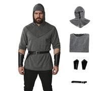 TGUVGRHH Chemise tunique médiévale à chaîne, costume de chevalier médiéval, chemise Renaissance fausse chaîne avec chapeau et bracelet pour Halloween (gris, taille 3XL)