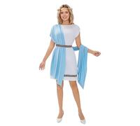 TGUVGRHH Costume de déesse grecque avec couronne de laurier, cape de dieu grec antique, costume une pièce pour LARP, Halloween, fête à thème (bleu + blanc, taille S)