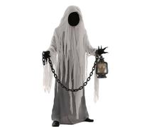 TGUVGRHH Costume de fantôme effrayant, robe de fantôme à capuche avec chaînes, costume effrayant avec lampe tête de mort pour Halloween, carnaval, fête (adultes, taille unique)