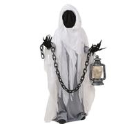 TGUVGRHH Costume de fantôme effrayant, robe de fantôme à capuche avec chaînes, costume effrayant avec lampe tête de mort pour Halloween, carnaval, fête (garçons et filles, taille unique)