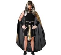 TGUVGRHH Costume de reine égyptienne d'Halloween, robe de costume égyptien pour femmes avec coiffe égyptienne, robes de costumade pour Halloween, carnaval, bal de maquillage (homme noir + or, taille L