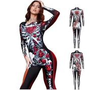 TGUVGRHH Costume de squelette d'Halloween avec masque tête de mort, combinaison squelette fantaisie pour Halloween, bal de maquillage (squelette rose 2, 2XL)