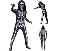 TGUVGRHH Costume de squelette d'Halloween avec masque tête de mort, combinaison squelette fantaisie pour Halloween, bal de maquillage (noir + blanc, taille 3XL)