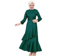 TGUVGRHH Robe Abaya musulmane pour femme, robe de prière en corde avec bords volantés, robe musulmane islamique avec ceinture et manches longues pour prières, Vert profond, XL