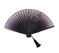 Tgz745 Éventail pliable à main avec manchon en tissu pour style rétro chinois/japonais Noir 21 cm