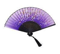 Tgz746 Éventail pliable en papier pour décoration de chambre, salon, décoration dansante, tissu polyester et bois Violet 38 x 21 cm