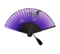 Tgz746 Éventail pliable en papier pour décoration de chambre, salon, décoration dansante, tissu polyester et bois Violet foncé, 38 x 21 cm