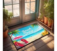 Th Doormat Paillasson d'hiver Plage Jour Bliss : tongs, palmiers et parapluies roses par Th Doormat Home Bar Decor Tapis pour la cuisine (65 x 90 cm)
