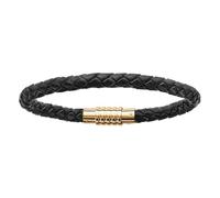 Thabora Bracelet acier doré charms fermoir aimanté et visse cuir bovin noir 23cm + suédine (offerte)