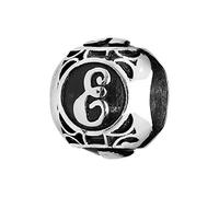 Thabora charms acier boule alphabet e patiné noire + suédine (offerte)