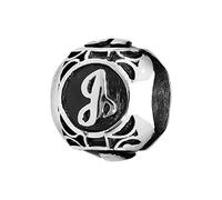 Thabora charms acier boule alphabet j patiné noire + suédine (offerte)