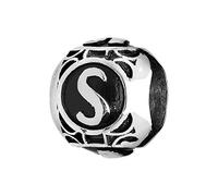 Thabora charms acier boule alphabet s patiné noire + suédine (offerte)