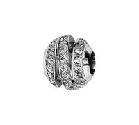 Thabora charms coulissant argent rhodié (Argent 925‰ + protection Rhodium) boule ruban oxydes blancs sertis + suédine (offerte) + Certificat d'Authenticité Argent 925‰