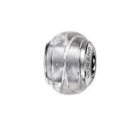 Thabora charms coulissant argent rhodié (Argent 925‰ + protection Rhodium) Murano blanc filet argent + suédine (offerte) + Certificat d'Authenticité Argent 925‰