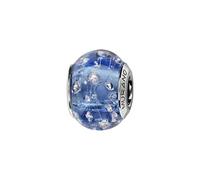 Thabora charms coulissant argent rhodié (Argent 925‰ + protection Rhodium) Murano bleu clair avec bulles + suédine (offerte) + Certificat d'Authenticité Argent 925‰