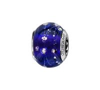 Thabora charms coulissant argent rhodié (Argent 925‰ + protection Rhodium) Murano bleu foncé avec bulles + suédine (offerte) + Certificat d'Authenticité Argent 925‰