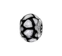 Thabora charms coulissant argent rhodié (Argent 925‰ + protection Rhodium) Murano fond blanc pailleté motif noir + suédine (offerte) + Certificat d'Authenticité Argent 925‰