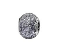 Thabora Charms Coulissant Argent rhodié (Argent 925‰ + Protection Rhodium) Murano Gris pailleté + suédine (Offerte) + Certificat d'Authenticité Argent 925‰