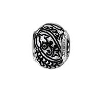 Thabora charms coulissant argent rhodié (Argent 925‰ + protection Rhodium) Murano motif noir + suédine (offerte) + Certificat d'Authenticité Argent 925‰