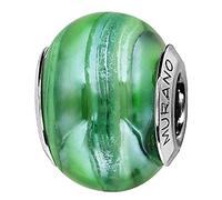 Thabora charms coulissant argent rhodié (Argent 925‰ + protection Rhodium) Murano nacré vert + suédine (offerte) + Certificat d'Authenticité Argent 925‰