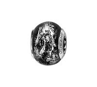Thabora charms coulissant argent rhodié (Argent 925‰ + protection Rhodium) Murano noir reflet argente + suédine (offerte) + Certificat d'Authenticité Argent 925‰