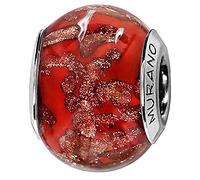 Thabora charms coulissant argent rhodié (Argent 925‰ + protection Rhodium) Murano rouge eclat + suédine (offerte) + Certificat d'Authenticité Argent 925‰