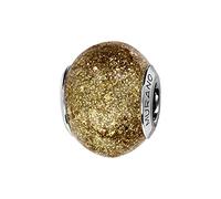 Thabora charms coulissant argent rhodié (Argent 925‰ + protection Rhodium) Murano veritable jaune avec paillette + suédine (offerte) + Certificat d'Authenticité Argent 925‰