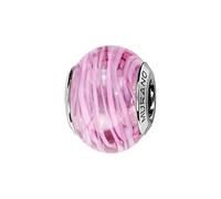 Thabora charms coulissant argent rhodié (Argent 925‰ + protection Rhodium) Murano veritable rose avec rainures + suédine (offerte) + Certificat d'Authenticité Argent 925‰