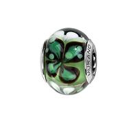 Thabora charms coulissant argent rhodié (Argent 925‰ + protection Rhodium) Murano veritable vert motif fleur + suédine (offerte) + Certificat d'Authenticité Argent 925‰