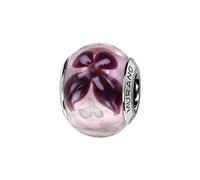 Thabora charms coulissant argent rhodié (Argent 925‰ + protection Rhodium) Murano veritable violet avec fleur + suédine (offerte) + Certificat d'Authenticité Argent 925‰