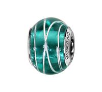 Thabora Charms Coulissant Argent rhodié (Argent 925‰ + Protection Rhodium) Murano Vert Filet Argent + suédine (Offerte) + Certificat d'Authenticité Argent 925‰