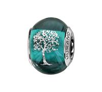Thabora charms coulissant argent rhodié (Argent 925‰ + protection Rhodium) Murano vert symbole Arbre de Vie + suédine (offerte) + Certificat d'Authenticité Argent 925‰