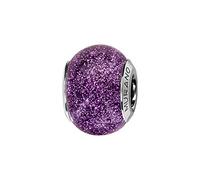 Thabora charms coulissant argent rhodié (Argent 925‰ + protection Rhodium) Murano violet pailleté + suédine (offerte) + Certificat d'Authenticité Argent 925‰