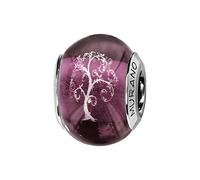 Thabora charms coulissant argent rhodié (Argent 925‰ + protection Rhodium) Murano violet symbole Arbre de Vie + suédine (offerte) + Certificat d'Authenticité Argent 925‰