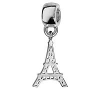 Thabora charms coulissant argent rhodié (Argent 925‰ + protection Rhodium) suspendu tour eiffel + suédine (offerte) + Certificat d'Authenticité Argent 925‰
