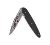 Thabora Couteau Acier Finition Titane Gris plaquette Pleine résine g10 Noir Motif «Requin» Couteau Acier Finition Titane Gris plaquette Pleine résine g10 Noir Motif «Requin»