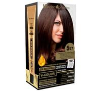Thader Pharma Kit de coloration à domicile sans ammoniaque pour cheveux V-Color - 100% de couverture des cheveux blancs, 5.57 Châtain clair acajou violet
