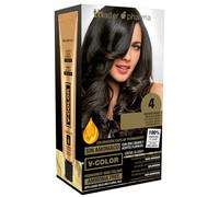 Thader Pharma Kit de coloration à domicile sans ammoniaque pour cheveux V-Color - 100% de couverture des cheveux blancs, 4 Châtain moyen