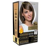 Thader Pharma Kit de coloration à domicile sans ammoniaque pour cheveux V-Color - 100% de couverture des cheveux blancs, 7.35 Blond Moyen Doré Acajou