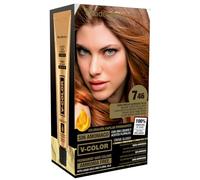 Thader Pharma Kit de coloration à domicile sans ammoniaque pour cheveux V-Color - 100% de couverture des cheveux blancs, 7.46 Blond Moyen Cuivré Rouge